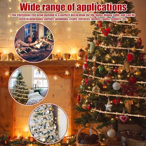 4 Pcs Christmas Tree Wood Bead Garland, 18 ft Each, Wood Color - Image 6