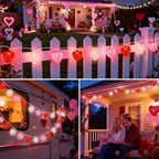 20 LED Valentine's Day Decorations Heart Lights, 12Ft Heart String Lights Outdoor Waterproof with 20 LED Red Pink White Hearts Shaped with Glitter for Room Door Windows Fence Valentines Day Decor - Image 7