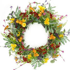 AMF0RESJ Artificial Spring Summer Wreath for Front Door Yellow Daisy Wreath with Olive Leaf,Eucalyptus Leaves for Front Door Indoor Outdoor Wall Porch Farmhouse Home Decor by AMF0RESJ
