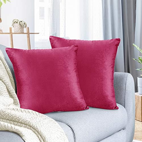 Nestl Throw Pillow Covers, Cozy Velvet Decorative Pillow Cases 24 x 24 Inches, Soft Solid Couch Pillow Covers for Sofa, Bed and Car, Set of 2 - Hot Pink by Nestl