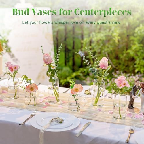 Glasseam Glass Bud Vases for Centerpieces, 6Pcs Modern Clear Small Vase Set - Image 3