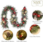 Valery Madelyn 6 Ft Christmas Garland with Lights for Mantle Red Gold - Image 6