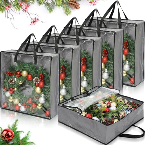 6 Pcs Christmas Wreath Storage Container 26 x 26 x 8.7 Inch Bags, Gray by Wesnoy
