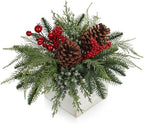 Christmas Centerpieces Table Decorations 10" Small Artificial Potted Christmas Tree Norfolk Pine Plants with Red Berry Pine Cones in Wooden Pot for Home Winter Xmas Mantel Farmhouse Indoor Decor by Hollyone