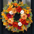 24 Inch Fall Wreaths for Front Door with Orange Peony and Burgundy Dahlias by CHVista