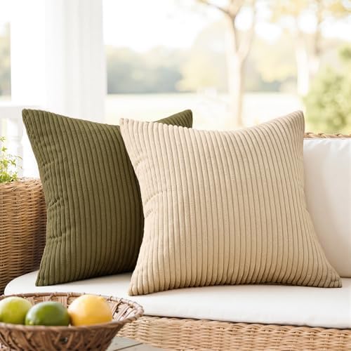 Topfinel Rust and Olive Green Velvet Throw Pillow Covers 24x24 Sofa Pillow Covers Boho Farmhouse Cushion Cases Soft Corduroy Fall Home Decor for Couch Bed Sofa Living Room Pack of 4 - Image 2