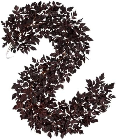 Hollyone 2 Pack Fall Garland 6FT Artificial Plum Cimicifuga Seeded Leaf Garlands Faux Purple Leaves Fall Foliage Autumn Garland for Mantle Fireplace Thanksgiving Halloween Home Indoor Outdoor Decor by Hollyone