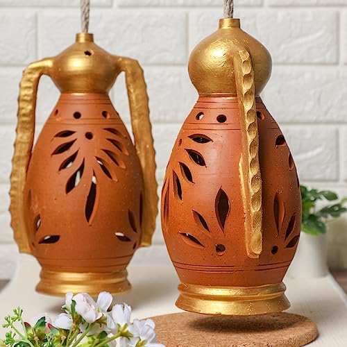Desifavors Terracotta Lanterns | Indian Handcrafted Decorative Hanging Candle Lanterns | Diwali Christmas Lantern | Indoor, Outdoor, Home, Living Room, Parties | 4.33x4.33x7.48 Inch (Pack of 1) - Image 3