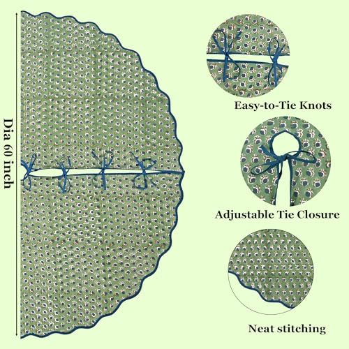 Ridhi Basil Green Hand Block Print Cotton Christmas Tree Skirt 70 Inch - Image 3