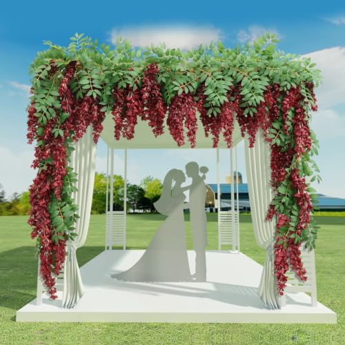 Encrypted Flower Vine Wisteria Artificial Garland Hanging (Wine Red, 2pcs) - Image 3