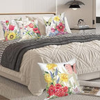 4 Pcs/Set Floral Pillow Covers Pink Yellow Flowers Green Leaves Butterflies Plants Geometric Vintage Throw Pillow Covers for Outdoor Home Couch Sofa Bedroom Farmhouse, 26"x26" - Image 3
