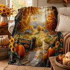 Autumn Country Road Flannel Throw Blanket 80X60in - Image 2