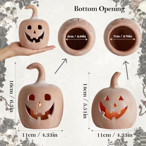 DN DECONATION Halloween Fall Pumpkin Decor, Jack O Lantern Tealight Holders - Image 5
