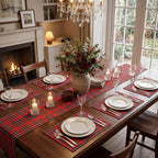7 Pcs Christmas Tartan Plaid Table Runner and Placemat Set, Red - Image 4