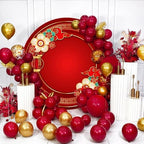Happy Chinese New Year Round Backdrop Cover Red Lantern Floral Lunar New Year Photography Background 2025 Year of The Snake Chinese Spring Festival Celebration Party Decorations Supplies 7.2ft - Image 2