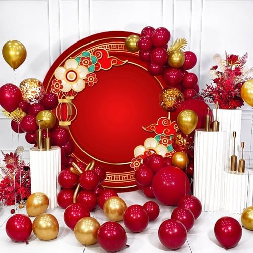 Happy Chinese New Year Round Backdrop Cover Red Lantern Floral Lunar New Year Photography Background 2025 Year of The Snake Chinese Spring Festival Celebration Party Decorations Supplies 6.5ft - Image 2