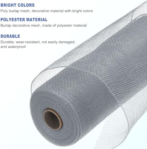 MECCANIXITY 3pcs 10 Inch Poly Burlap Mesh for Wreath, Decorative Mesh Fabric Ribbon 10 Yard for Fall Easter Christmas Flower Bow, Silver - Image 3