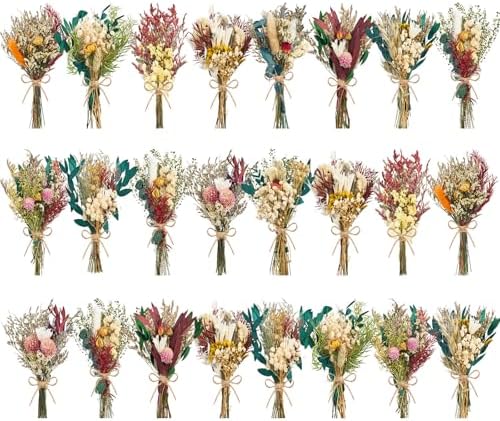 12/24PCS Handmade Dried Flower Bouquet with Stems Natural Dried Wildflowers 7.5 Inch Mini Dry Flowers for Vase Farmhouse Decor, Wedding Styling, Photography Props, Gift DIY(24pcs, Bright) by Unknown