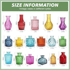 Colored Glass Vases Bulk 32 Pcs - Assorted Vintage Bud Vases for Wedding Centerpieces, Rustic Embossed Glass Bottles for Table Decor, Home Floral Arrangements with Bright Color Series (2-6 Inch) - Image 4
