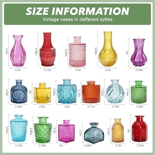 Colored Glass Vases Bulk 32 Pcs - Assorted Vintage Bud Vases for Wedding Centerpieces, Rustic Embossed Glass Bottles for Table Decor, Home Floral Arrangements with Bright Color Series (2-6 Inch) - Image 4