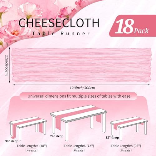 18 Pack Cheesecloth Table Runner 10FT Light Pink Table Runner Boho Gauze Cheese Cloth Table Runners Long Rustic Sheer Table Decorations for Wedding Party Baby Bridal Shower Birthday Holiday Home - Image 2