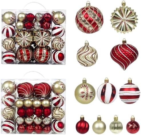48 Pcs Christmas Balls Ornaments for Christmas Tree, Painted Shatterproof Plastic Decorative Baubles Hanging Ornaments for Xmas Tree Wreath Holiday Party Wedding Decoration, Gold Red by Unknown