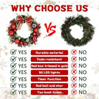 16 Inchs Christmas Wreath, Pre-Lit Artificial Christmas Door Wreath - Image 5