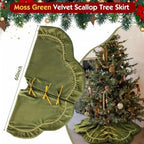 Arrowbash Olive Green 60 Inch Christmas Tree Skirt Velvet Scallop Ddge - Image 4