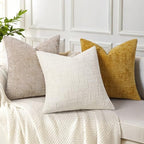 decorUhome Textured Chenille Throw Pillow Covers 16x16 Set of 2 Cream White - Image 4