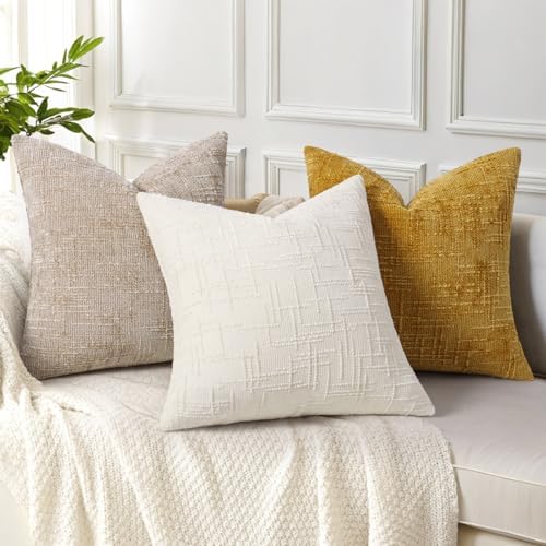 decorUhome Textured Chenille Throw Pillow Covers 26x26 Set of 2 Yellow - Image 4