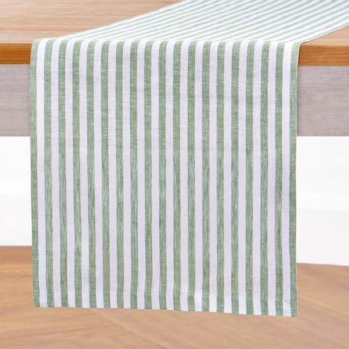 Solino Home 100% Pure Linen Table Runner, 14 x 132 in, Green, Amalfi Stripe - Image 2