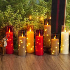 Sasigeiaa Flameless Candles with Embedded Star String - Battery Operated LED Candles, with Remote,12 Grey Flickering Candles for Christmas, Weddings, Home Decor & Party,(D 2.3"×H 5" 6" 7") - Image 6