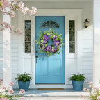 24 Inch Spring Wreath for Front Door, Artificial Hydrangea and Thistle Flowers, Spring and Summer Door Wreath with Lush Greenery, Summer Wreath for Indoor Outdoor Decor - Image 5