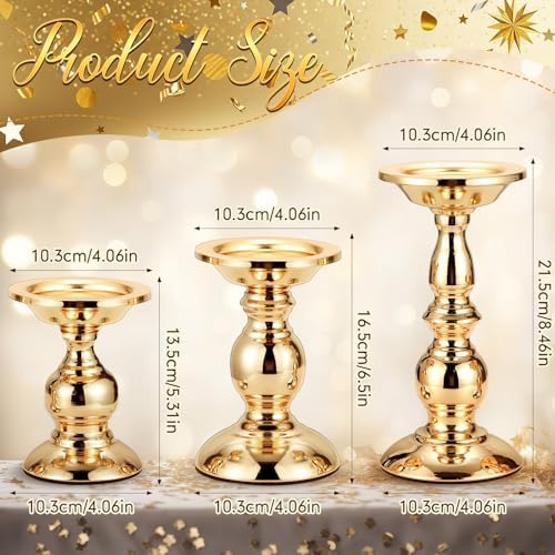 6 Pcs Gold Metal Pillar Candle Holder, 5.31, 6.50, 8.46 Inch Tall - Image 2