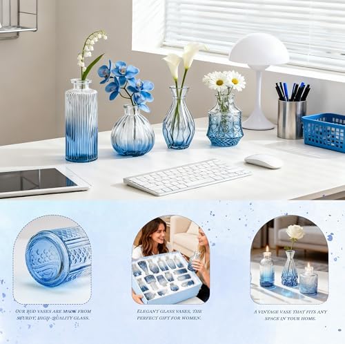 Der Rose 32pcs Blue Bud Vases in Bulk Small Vases for Home Office Decor - Image 5