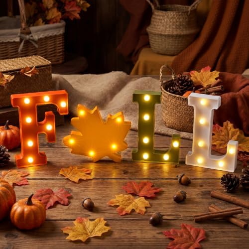 Ganeen Lighted Plastic Fall Decor LED Fall Letter Maple Leaf Decoration - Image 2