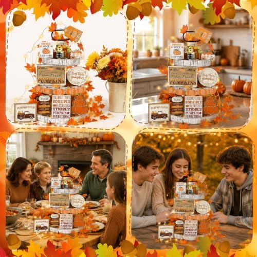 14 Pcs Halloween Tiered Tray Decor Set, Gnome Wood Table Signs (Pumpkin) - Image 5
