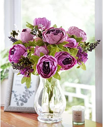 FiveSeasonStuff Thistle Purple Artificial Peony Bouquet Set of 2 - Image 2