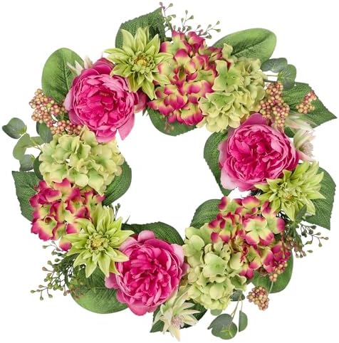 Spring Summer Wreath for Front Door with Large Peonies, Hydrangeas, Dahlias for All Seasons Indoor Outdoor Use, 20" Silk Floral Wreath Spring Summer Decorations for Home, Porch, Wall, Wedding Decor by VillaComo