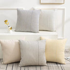 YCOLL Farmhouse Euro Sham Pillow Covers 26x26, Modern Throw Pillow Covers Set of 2, Navy and Beige Striped Patchwork Linen Decorative Pillows Cushion Covers for Bed Sofa Couch Living Room Home Decor - Image 6