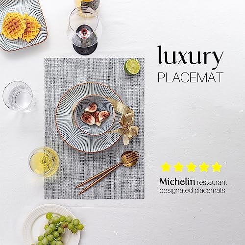 LEXMORE PlaceMats Set of 12 Vinyl/Plastic Woven Place Mats for Kitchen Table Indoor/Outdoor Washable PlaceMat Wipeable Dining Table Mats(Gray) - Image 2