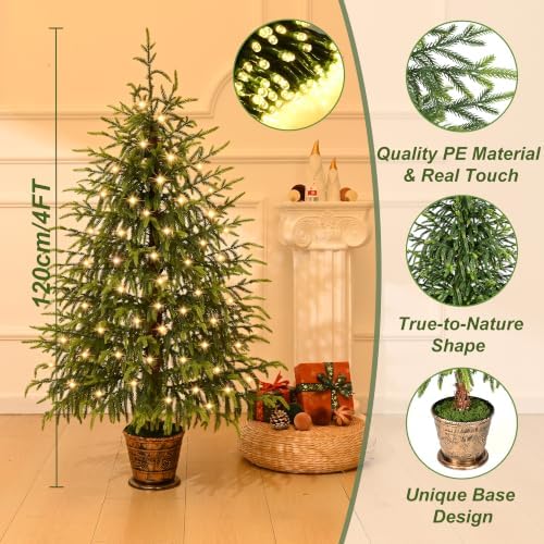 BLEUM CADE 4FT Small Norfolk Pine Tree with Lights, Christmas Tree - Image 2