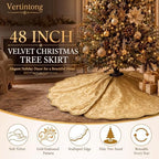 Velvet Christmas Tree Skirt Decor, 60 Inches, Scalloped Edge, Gold - Image 3