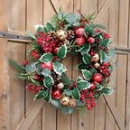 20Inch Christmas Wreath for Front Door - Winter Green Wreath with Holly, Berries, Red and Gold Christmas Balls, Eucalyptus, Pinecones, Xmas Home Decor - Image 6