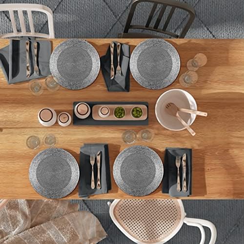 Farmhouse Beaded Placemat, Beaded Placemat Black 13" Round Set of 4 Grey Multi Round Hand Beaded Charger Placemat - Hand Made by Skilled artisans - A Beautiful complement to Your Dinner Table décor - Image 3