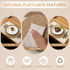 6 Set Boho Table Placemats, Natural Cotton Burlap Woven Mats with Tassels & Bead Napkin Rings, Farmhouse Macrame Table Decor for Autumn Dining, Wedding & Home Use - Image 6