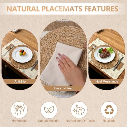 6 Set Boho Table Placemats, Natural Cotton Burlap Woven Mats with Tassels & Bead Napkin Rings, Farmhouse Macrame Table Decor for Autumn Dining, Wedding & Home Use - Image 6