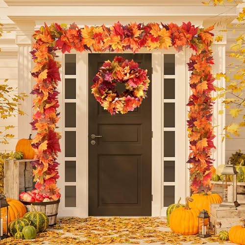 6 Pack 5.8Ft/Piece Fall Leaves Maple Leaf Garland for Mantle Artificial Autumn Hanging Foliage for Home Fall Decor Wedding Fireplace Party - Image 2