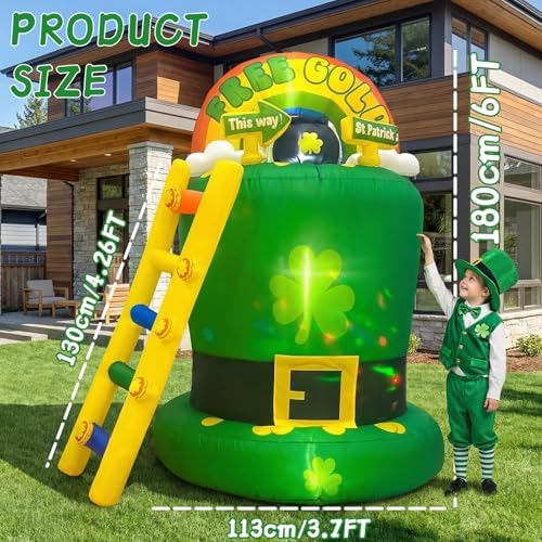 OurWarm 6FT St Patricks Day Inflatables Outdoor Decorations, St. Patrick's Day Blow Up Inflatable Leprechaun Trap with Rainbow Pot of Gold Shamrock Ladder, Saint Patricks Day Yard Garden Lawn Decor - Image 2