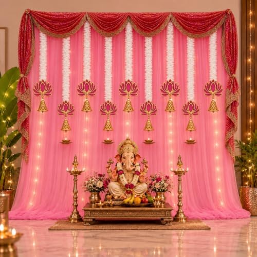 Pinkunn 12 Pcs Diwali Lotus Hangings Decor for Home Indian Pooja(Bell) by Pinkunn